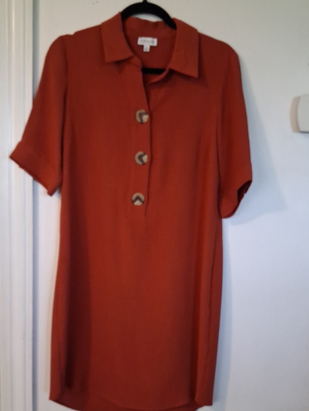 Luxology Rust Orange Short Sleeve Shift Mini Dress